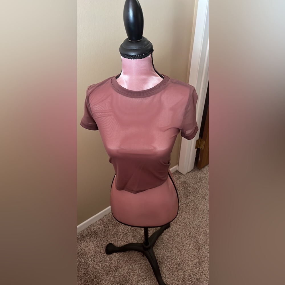 mesh new nude purple shirt